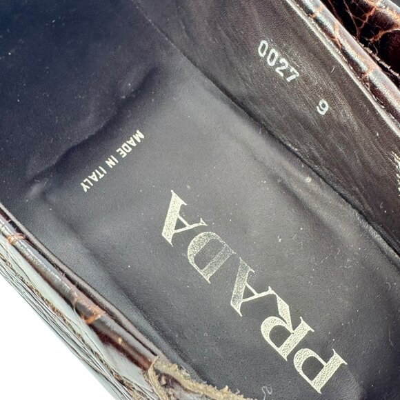 PRADA Dark Brown Croc Embossed Calfskin Men's Loafers Made in Italy 9UK - 10US - Picture 6 of 13